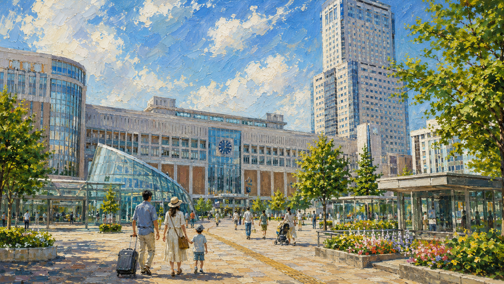 札幌駅で複数家族